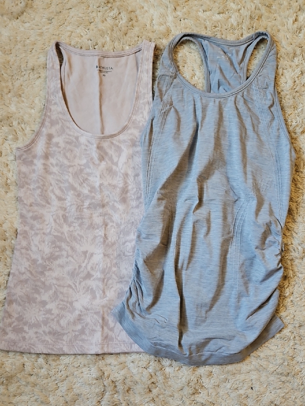 Athleta Light Pink Patterned Tank and Light Gray Racerback Tank